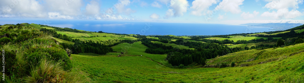 Azores fields and atlantic ocean view, Sao Miguel, Portugal Azores fields and atlantic ocean view, Sao Miguel, Portugal