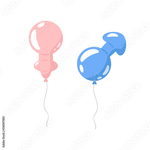 Male and female symbols shaped balloons isolated on white background. Male and female gender symbols.  Vector flat illustration. 