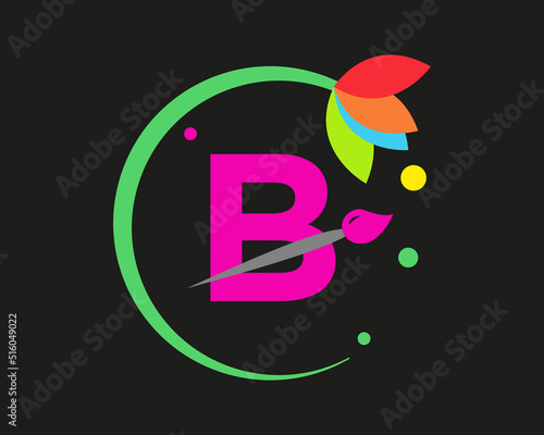 B Letter Logo Design multiple Color with Round Frame.