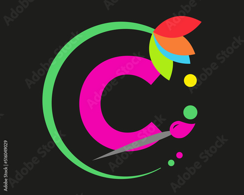 C Letter Logo Design multiple Color with Round Frame.