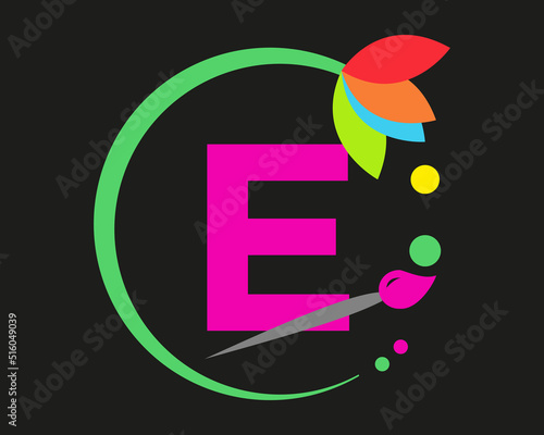 E Letter Logo Design multiple Color with Round Frame.