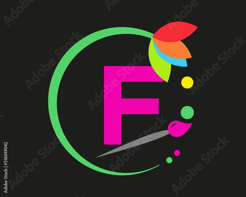 F Letter Logo Design multiple Color with Round Frame.