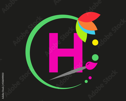 H Letter Logo Design multiple Color with Round Frame.