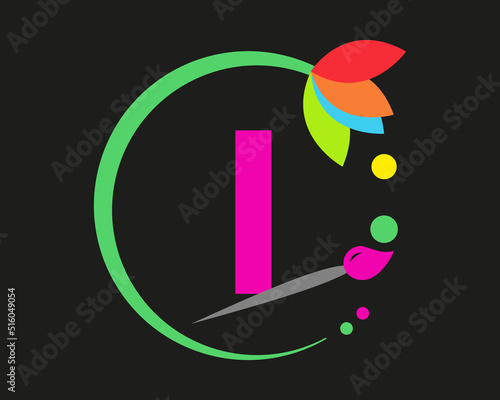 I Letter Logo Design multiple Color with Round Frame.