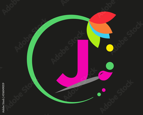 J Letter Logo Design multiple Color with Round Frame.