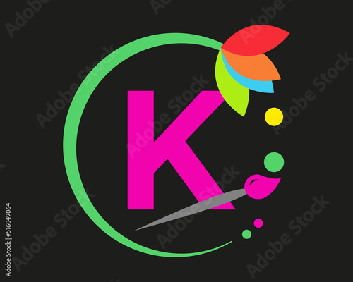 K Letter Logo Design multiple Color with Round Frame.