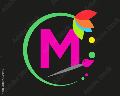 M Letter Logo Design multiple Color with Round Frame.