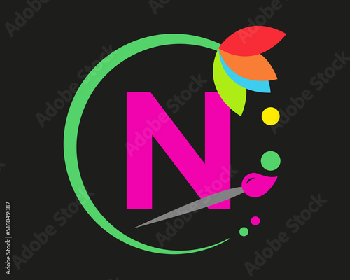 N Letter Logo Design multiple Color with Round Frame.