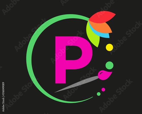 P Letter Logo Design multiple Color with Round Frame.