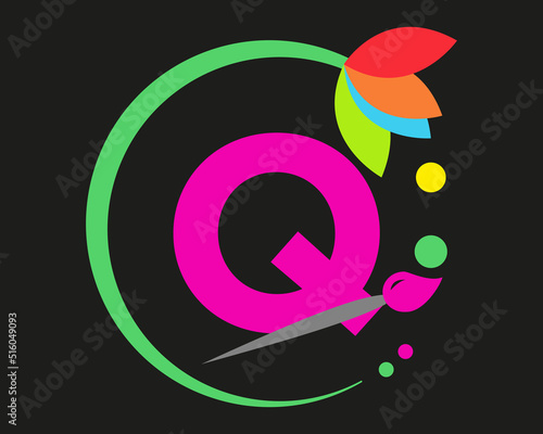 Q Letter Logo Design multiple Color with Round Frame.