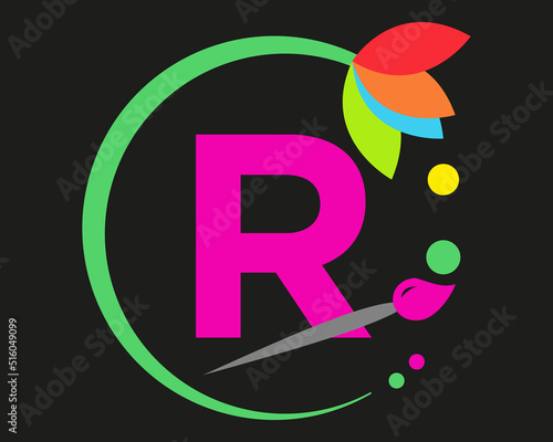 R Letter Logo Design multiple Color with Round Frame.
