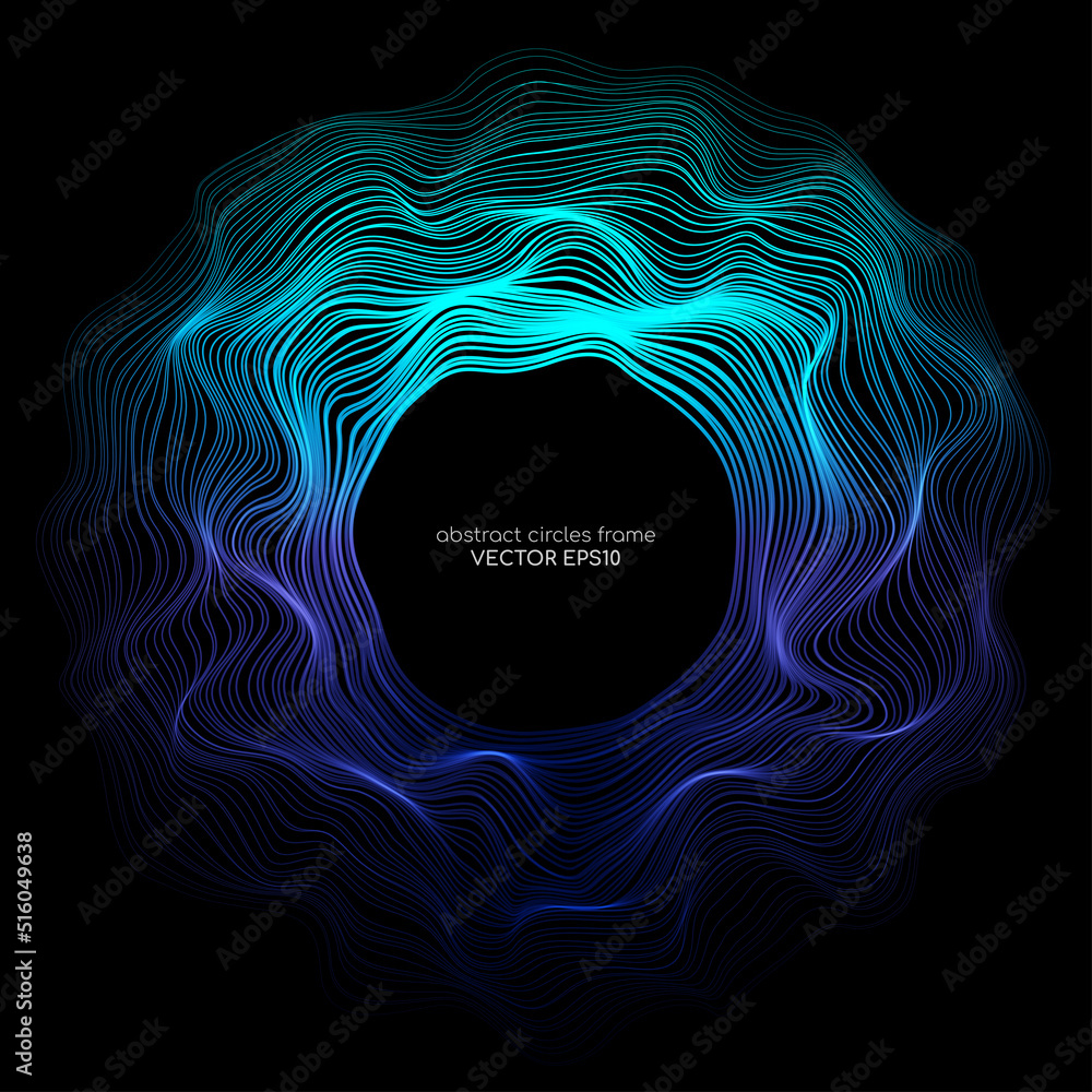 Abstract 3D sphere flowing light lines wave blue green gradient isolated on black background. Vector in concept of AI technology, science, music, modern. - obrazy, fototapety, plakaty 