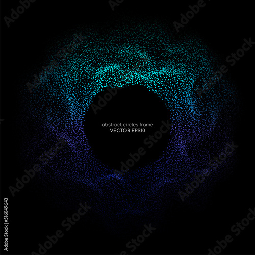 Abstract 3D sphere dot particle light flowing wave blue green gradient isolated on black background. Vector in concept of AI technology, science, music, modern.