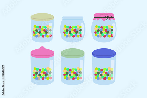Gum balls in candy jar design vector flat illustration