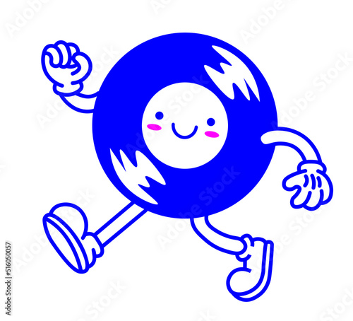 retro cartoon character with a body of a vinyl disc. Music streaming service icon, recording store logo. Vintage rubberhose comic style design. 