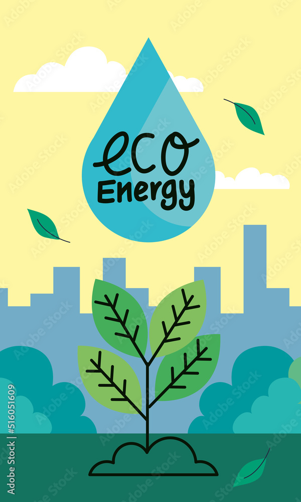 eco energy lettering in drop