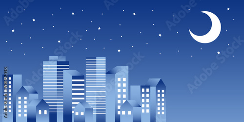 背景素材_シンプルなビル街_グラデーション_夜空