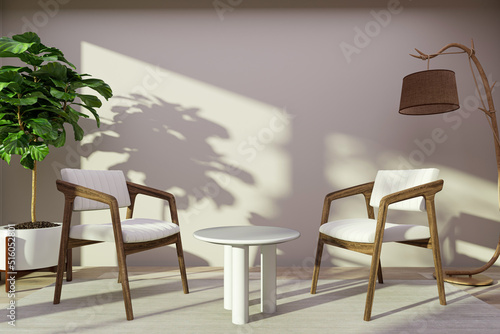 Cozy light living room interior background  3d rendering.