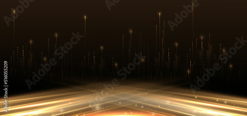 Abstract elegant gold lines diagonal scene on black background. Template premium award design. photo