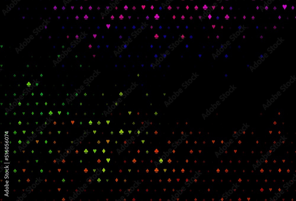 Dark multicolor, rainbow vector pattern with symbol of cards.