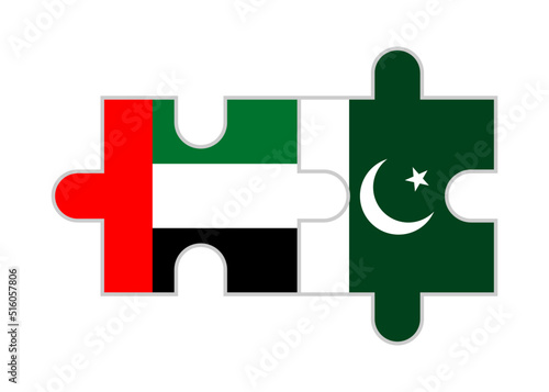 puzzle pieces of united arab emirates and pakistan flags. vector illustration isolated on white background