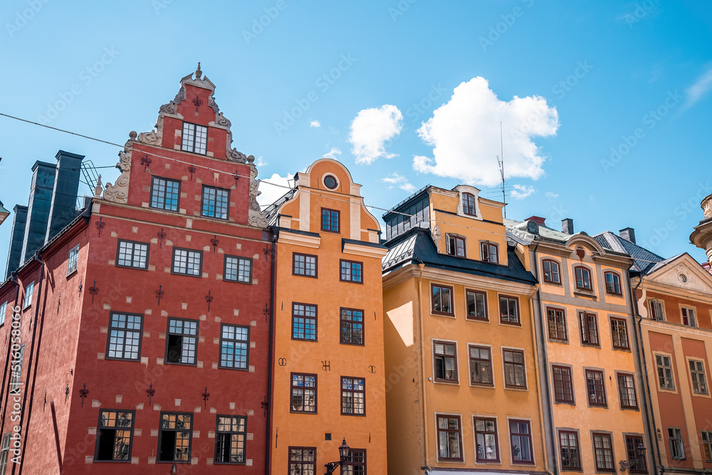 Fototapeta Stortorget, the Grand Square, is a public square in Gamla Stan, the old town in central Stockholm Famous tourist attraction in capital district during sunny day