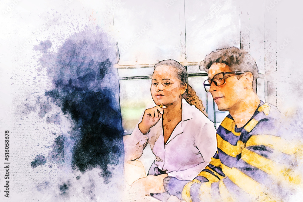 Φωτογραφία Abstract business person in office concept on watercolor illustration painting background