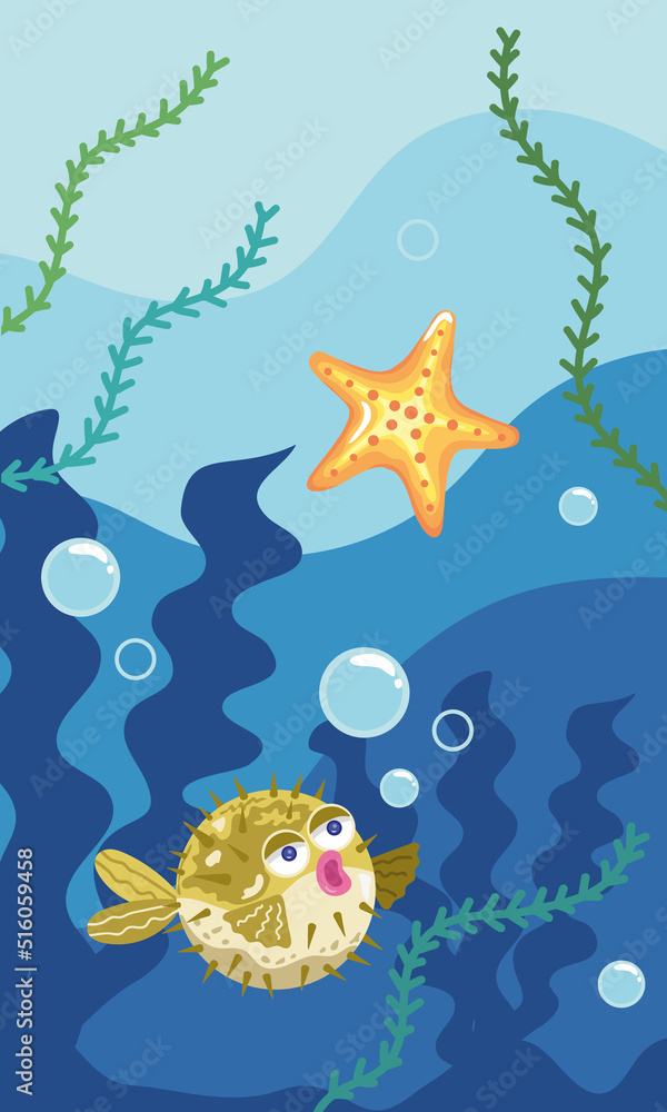 Fototapeta premium blowfish with starfish sealife