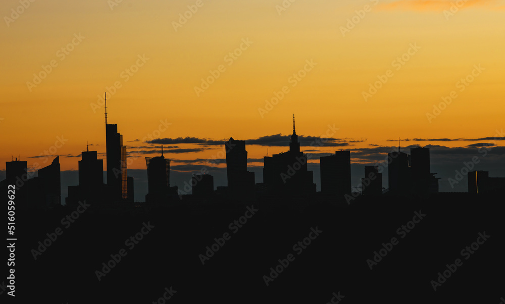 City skyline. Silhouette of a cityscape with modern skyscrapers and city buildings