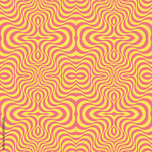 Groovy psychedelic seamless curves background. Pattern design in 60s, 70s retro style. Trendy vector illustration. 