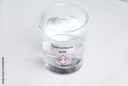 Hydrochloric acid in glass, chemical in the laboratory