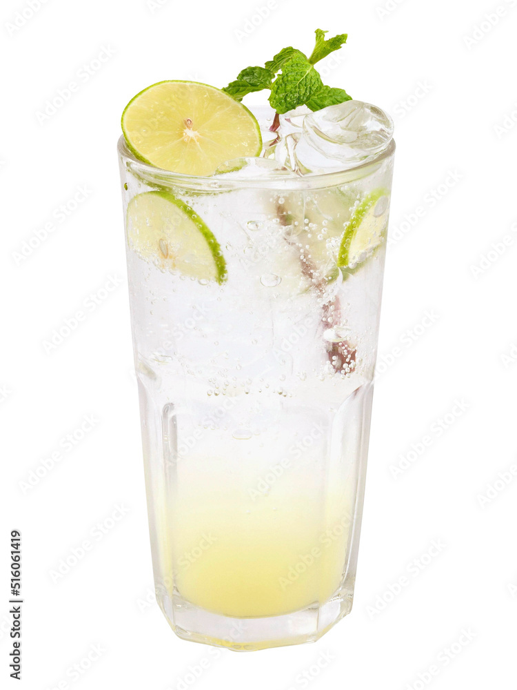 Ice honey lemon soda isolated on white background. Ice honey lemon soda isolated on white background.