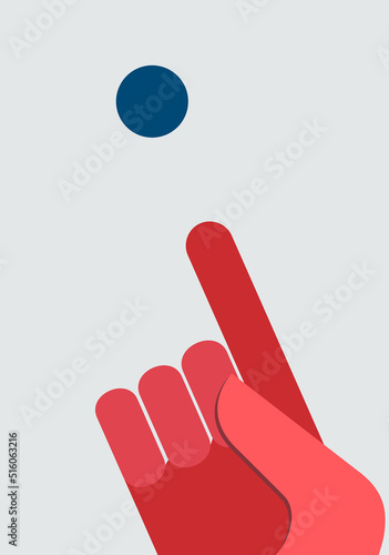 A finger pointing to a distant point. Vector illustration