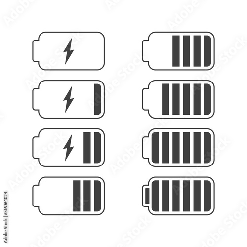 Battery charge icons set of different levels. Line sign
