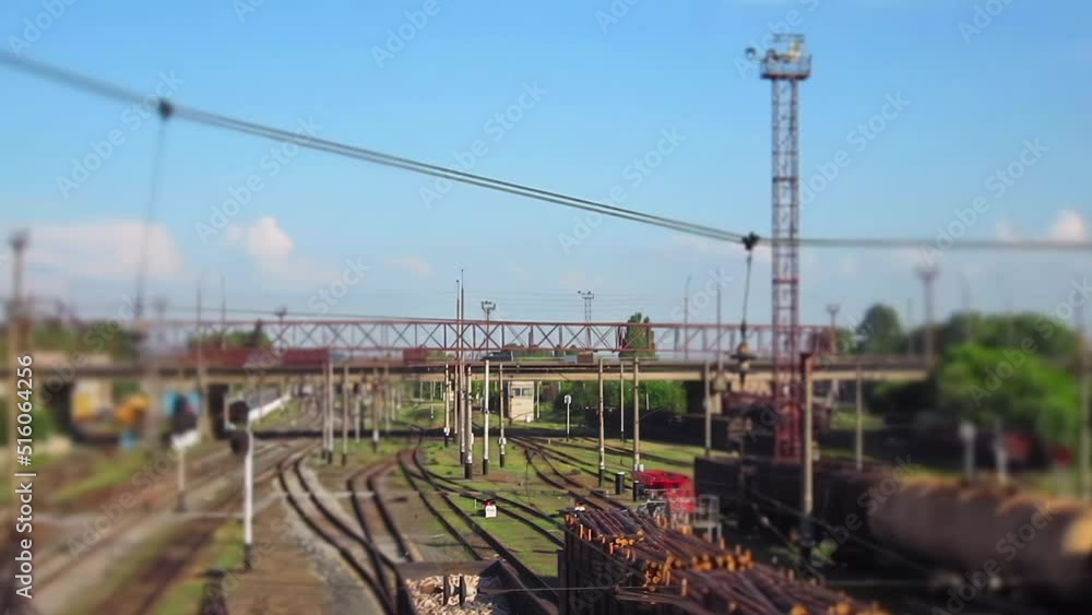 The train arrives at the station timelaps. Ukraine, Konstantinovka station. Panorama of station. The train arrives at the station timelaps. Ukraine, Konstantinovka station. Panorama of station.
