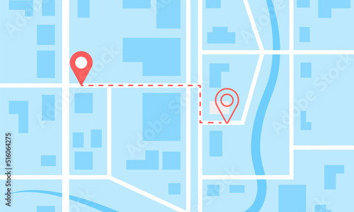 GPS online tracking map. Path with a start and end point.
