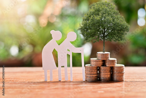 Bild auf Leinwand old couple model set with money coins saving for concept investment mutual fund