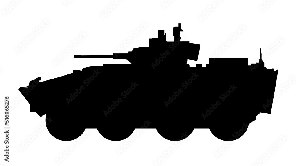 Medium tank, combat fighting vehicle silhouette. AMX 30B2 BRENUS France. Black military battle machine vector icon, modern army transport.