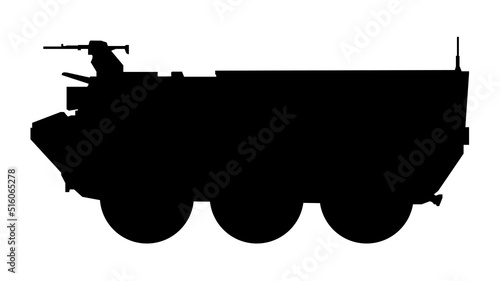 Infantry combat fighting vehicle silhouette. VAB APC France. Black military battle machine vector icon, modern army transport.