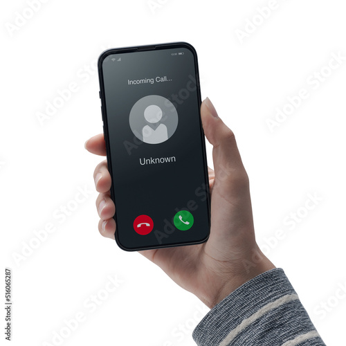Fototapeta Woman receiving a call from an unknown user