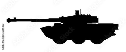 Tank silhouette. AMX10 RC France. Black military battle machine vector icon, modern army transport.