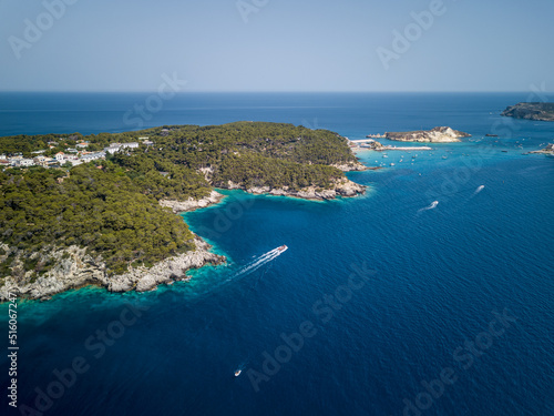 Italy, July 2022. Aerial view of the Quakes islands with their Caribbean sea