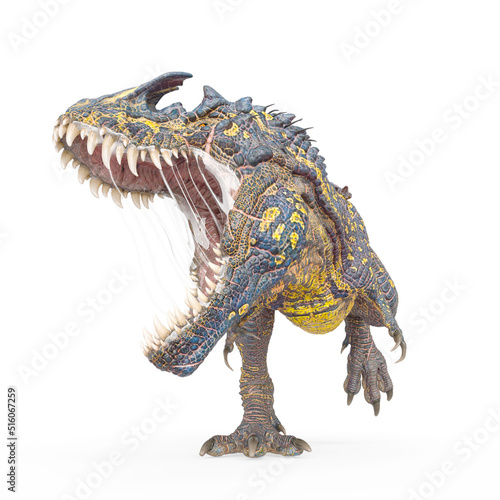 dinosaur monster is attacking on white background side view