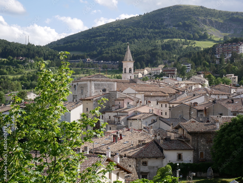 Pescocostanzo - Abruzzo - One of the most beautiful tourist villages in Italy - In the background stands the majestic bell tower of the mother church