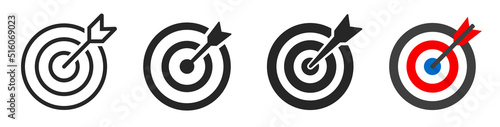 Target icons set. Goal symbol collection. Simple target with arrow. Darts icon. Hitting the bullseye icon line and flat style photo