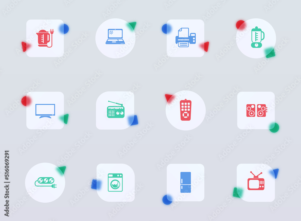 home appliances glass morphism trendy style icons. home appliances transparent glass color vector icon with color figures. for web and ui design, mobile apps and promo business advertising home appliances glass morphism trendy style icons. home appliances transparent glass color vector icon with color figures. for web and ui design, mobile apps and promo business advertising