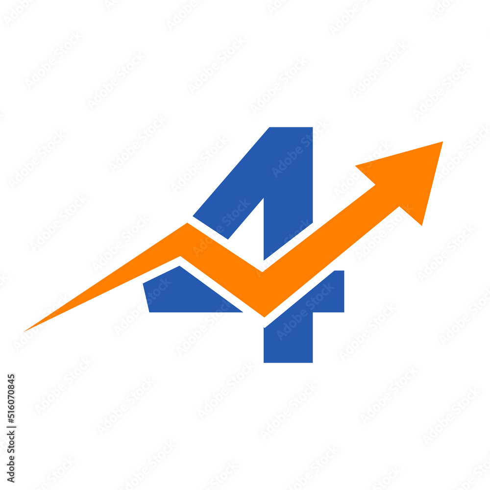 Letter 4 Financial Logo. Finance and Financial Investment Development Logo Template Concept with Business Growth Arrow Letter 4 Financial Logo. Finance and Financial Investment Development Logo Template Concept with Business Growth Arrow