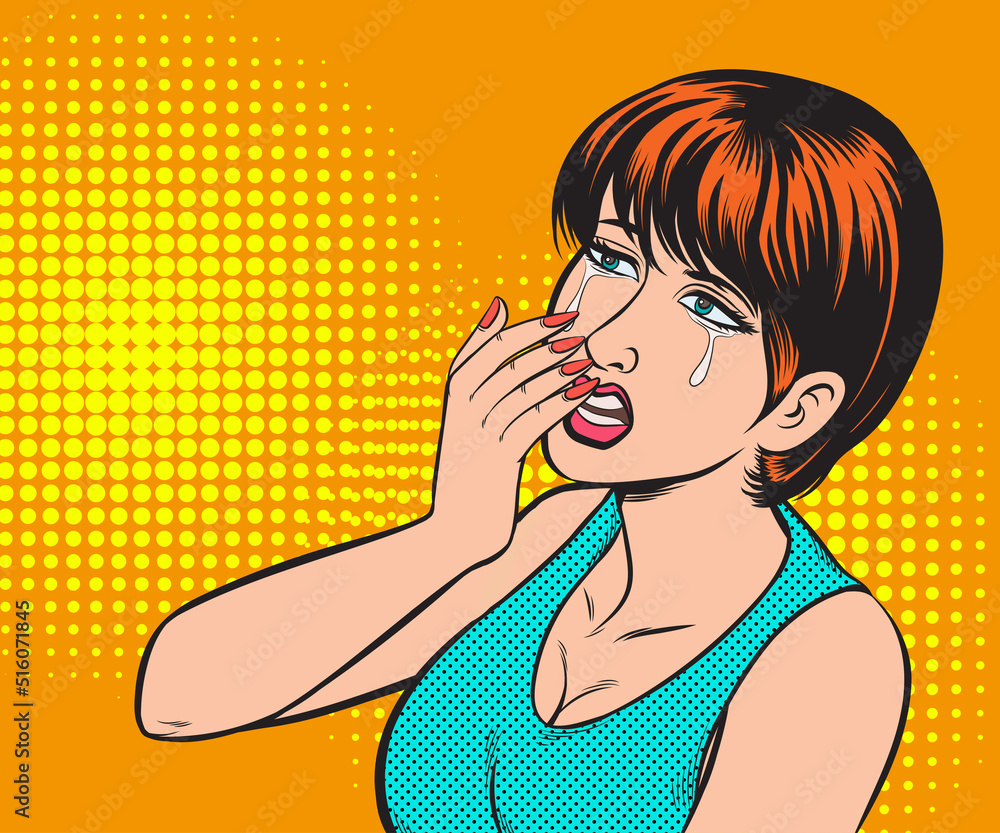 Disappointed and sad woman, crying. hand drawn style vector design illustration. Disappointed and sad woman, crying. hand drawn style vector design illustration.