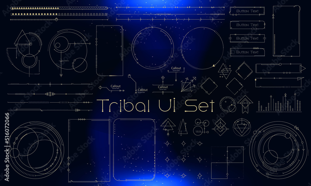 Set of Tribal User Interface Elements. Fantasy ethnic HUD. Good for game UI. Vector Illustration EPS10