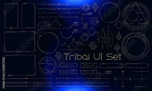 Set of Tribal User Interface Elements. Fantasy ethnic HUD. Good for game UI. Vector Illustration EPS10